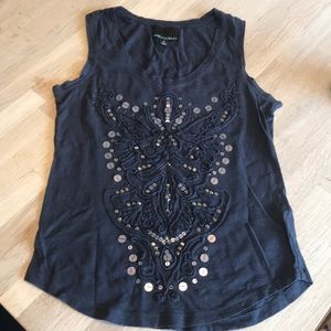 Cynthia Rowley embellished black tank top, size S.